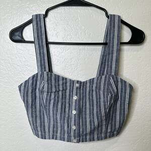 Forever 21 Blue and White Striped Button-Front Crop Top Size L